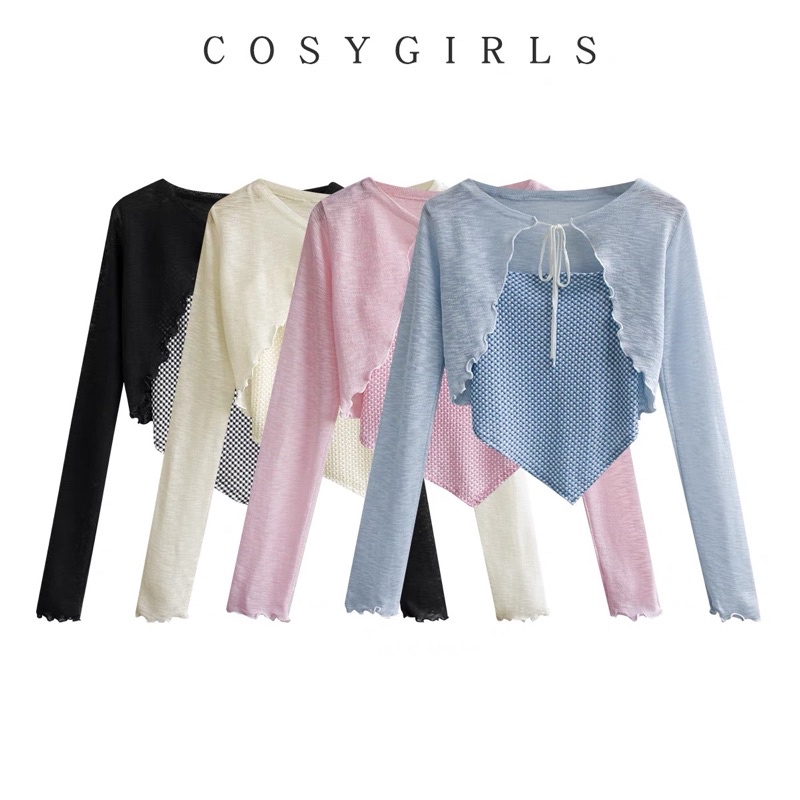 Set áo len khoác cardigan mỏng kiểu buộc nơ - màu pastel xinh iu - CÓ TÁCH RỜI