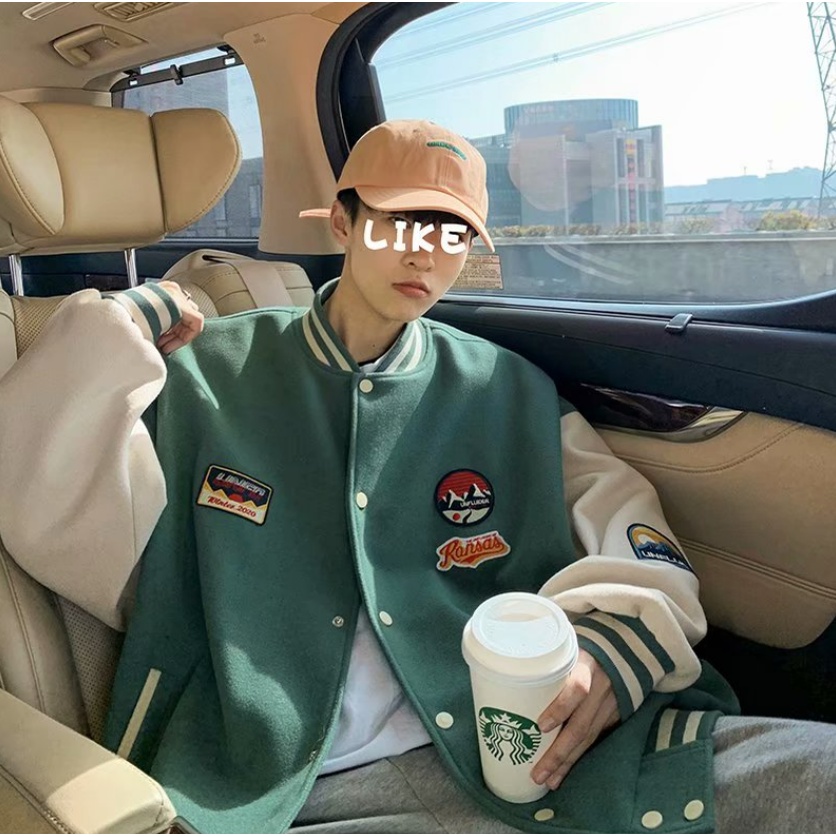 Áo Khoác Bóng Chày Dáng Rộng Màu Sắc Thời Trang Hàn Quốc Cho Nam