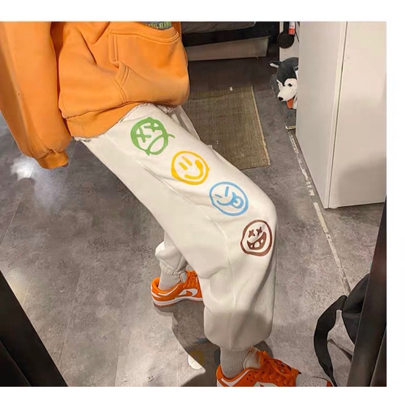 Quần Jogger Thể Thao Unisex Ống Bo Chun Mặt Cười Kèm Video Cận Chất
