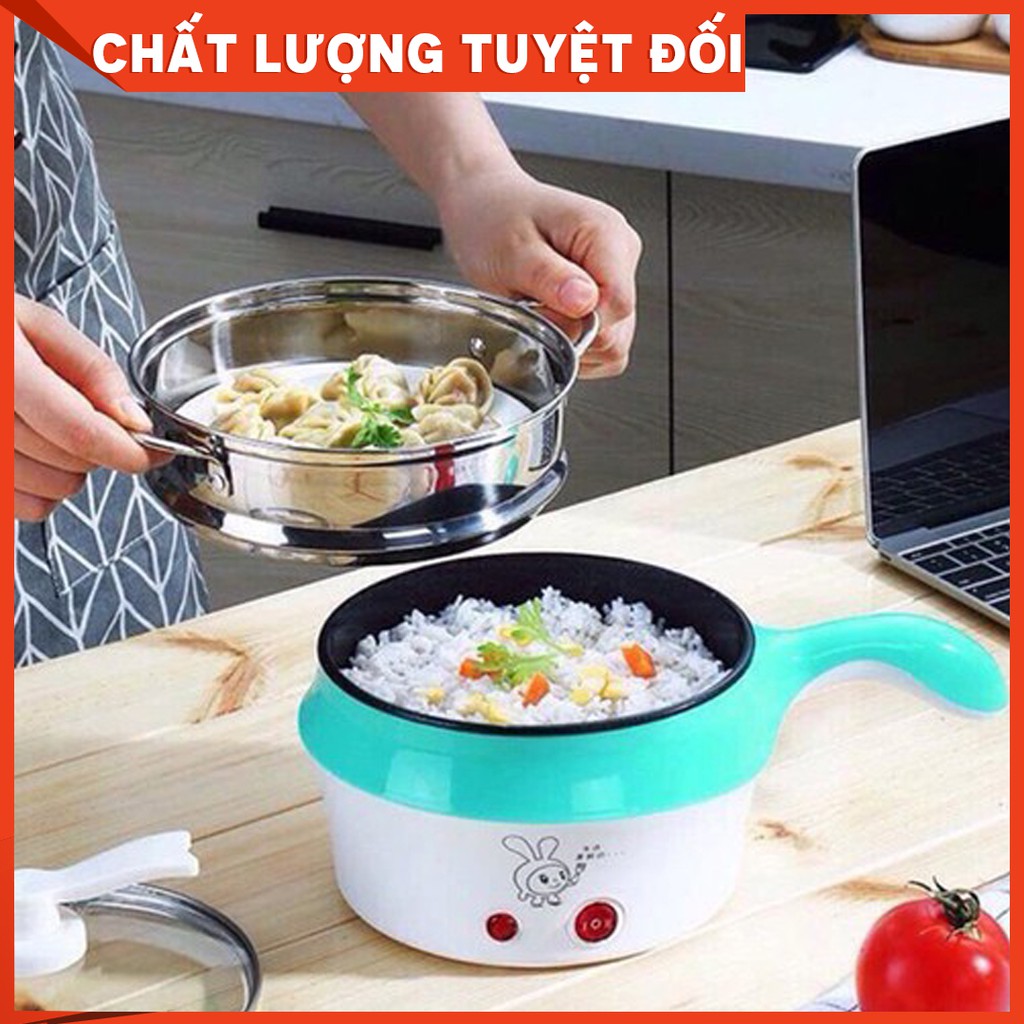 Nồi Lẩu Mini Kèm Xửng Hấp, Loại 2 Công Tắc Nhiệt, Tặng Kèm Móc Dán Tường