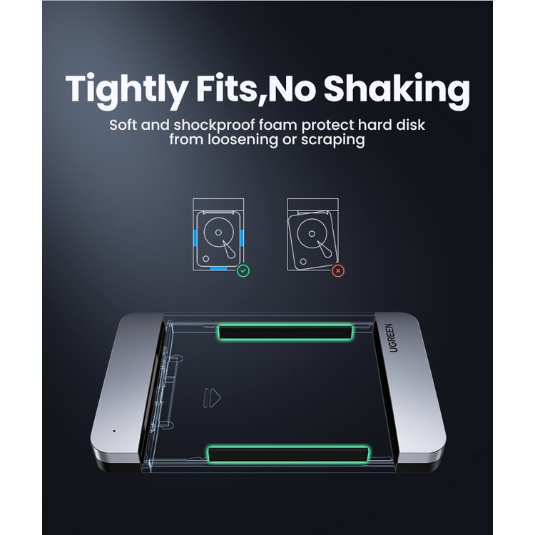 Vỏ nhôm đựng ổ cứng ngoài HDD UGREEN 2.5 6gbps sata sang USB C 3.1 gen 2
