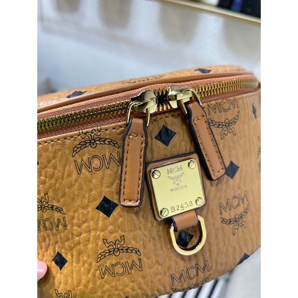 Túi đeo hông/đeo chéo unisex da thật hoạ tiết logo thương hiệu MCM cao cấp