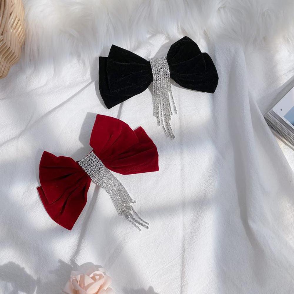 Kẹp Tóc Đuôi Ngựa Hình Nơ Lấp Lánh Ngọt Ngào Cho Nữ Giá Đỡ|Kẹp Tóc Vải Nhung Thời Trang Nữ Tính