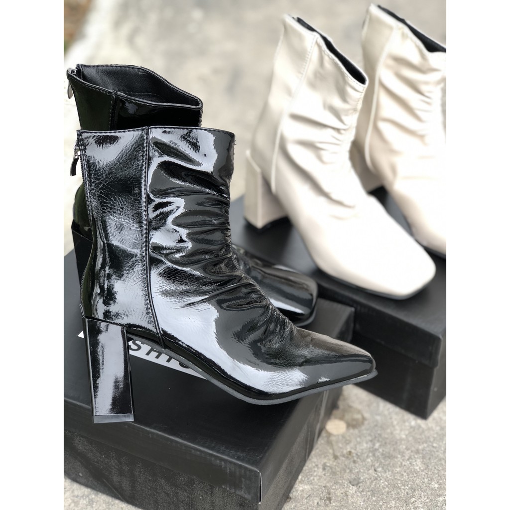  Boot Nữ Nhún Chun Trước Phối Khóa Sau , Boot Nữ chất Da Bóng cao 8 Phân ( Full Box F12 ) | BigBuy360 - bigbuy360.vn