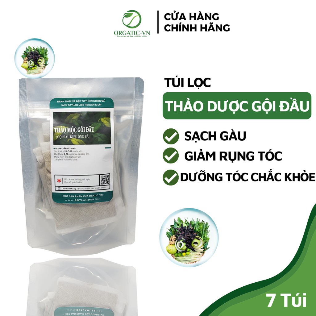 Thảo dược Gội đầu túi lọc (7 ngày gội ) Bồ kết, chanh rừng, sả, cỏ mần trầu - Sạch gàu, Hết rụng tóc, nấm ngứa da đầu