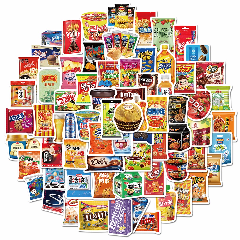 Set 90 chiếc sticker chống thấm nước ĐỒ ĂN VẶT ĂN KHUYA THÌ MẬP ĐÓ dùng dán trang trí laptop vali mũ bảo hiểm vật dụng