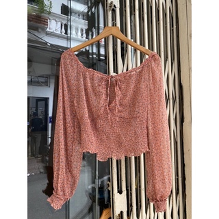 Áo crop top voan tay phồng kiểu Bohemian
