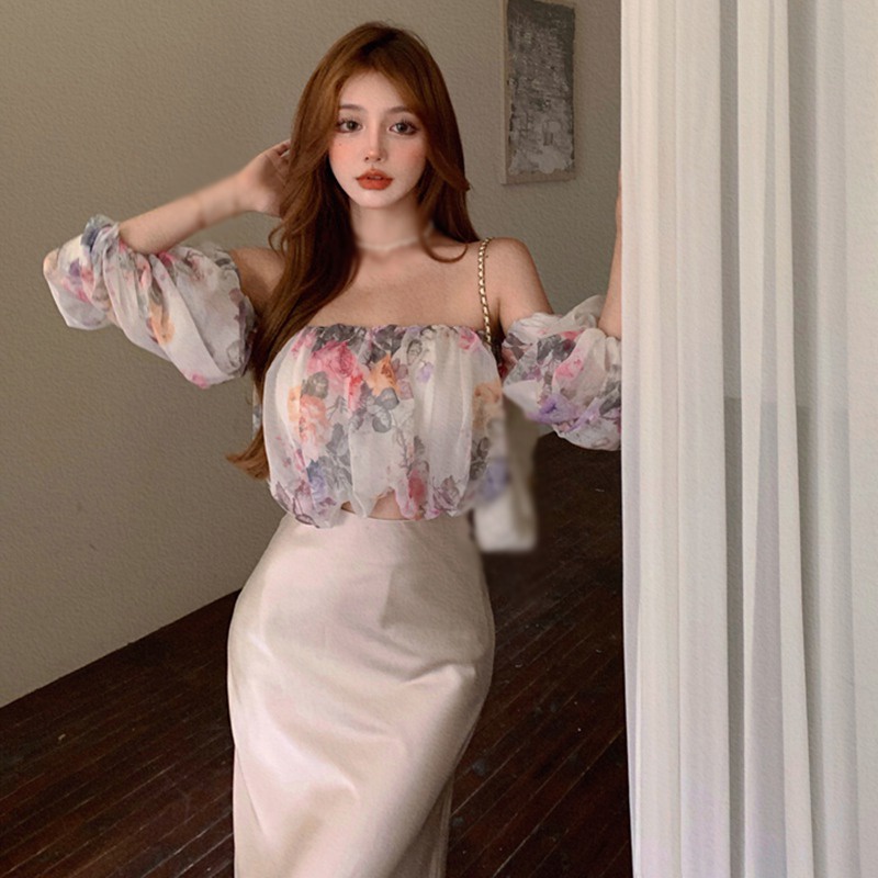 Áo chiffon Tay Ngắn In Hoa Kiểu Hàn Quốc Dễ Thương Cho Nữ