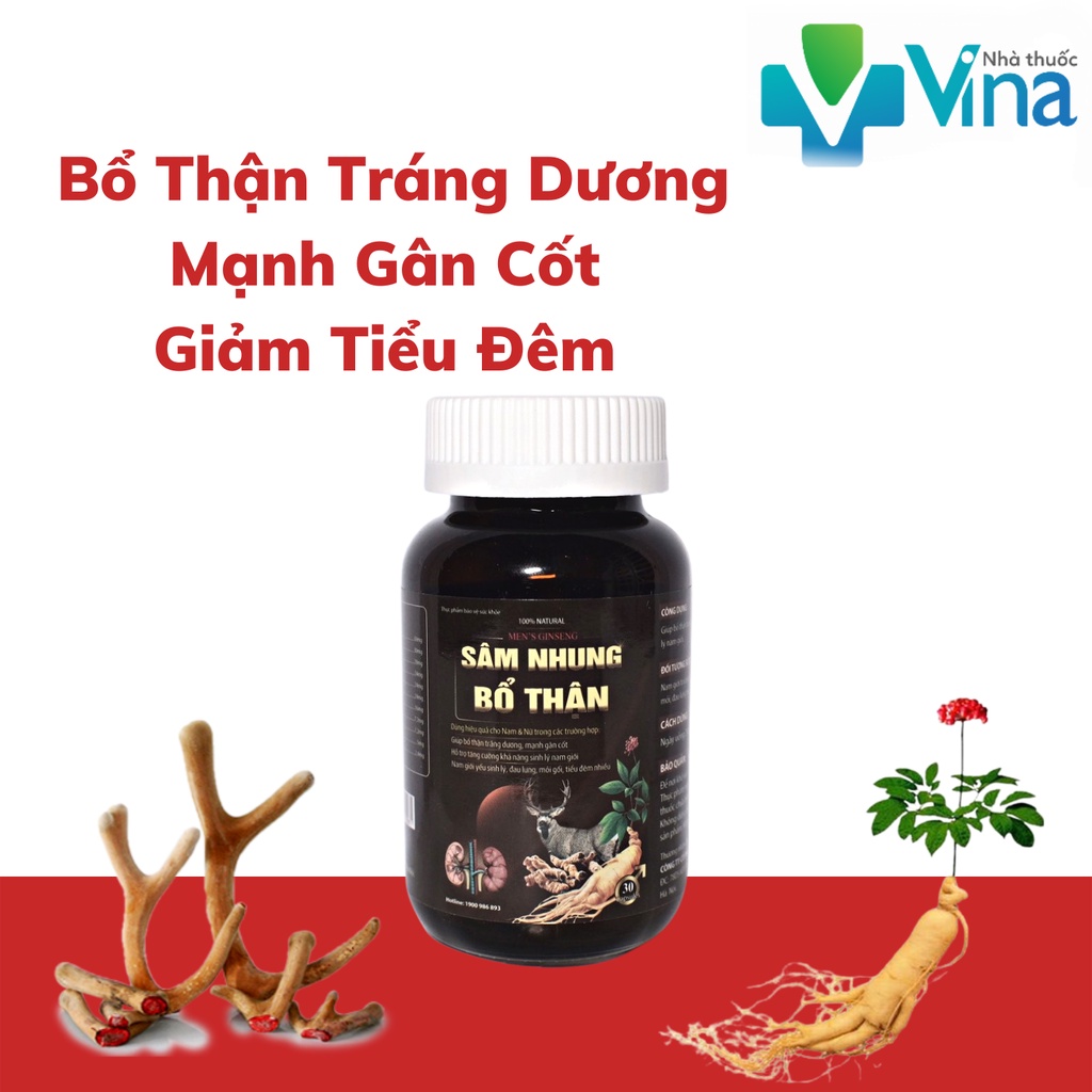Viên uống Tăng Cường Sinh Lý Nam, Sâm Nhung Bổ Thận giảm đau lưng, mỏi gối, tiểu đêm nhiều - Hộp 30 viên