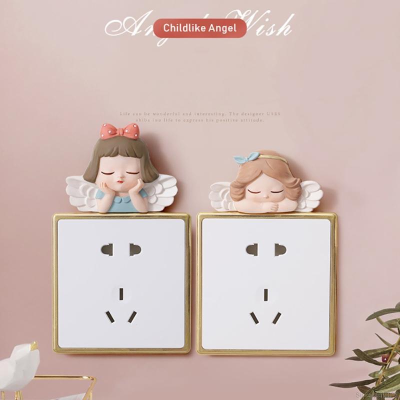 Nhãn dán nhựa resin trang trí kiểu thiên thần 3D dễ thương cho công tắc điện