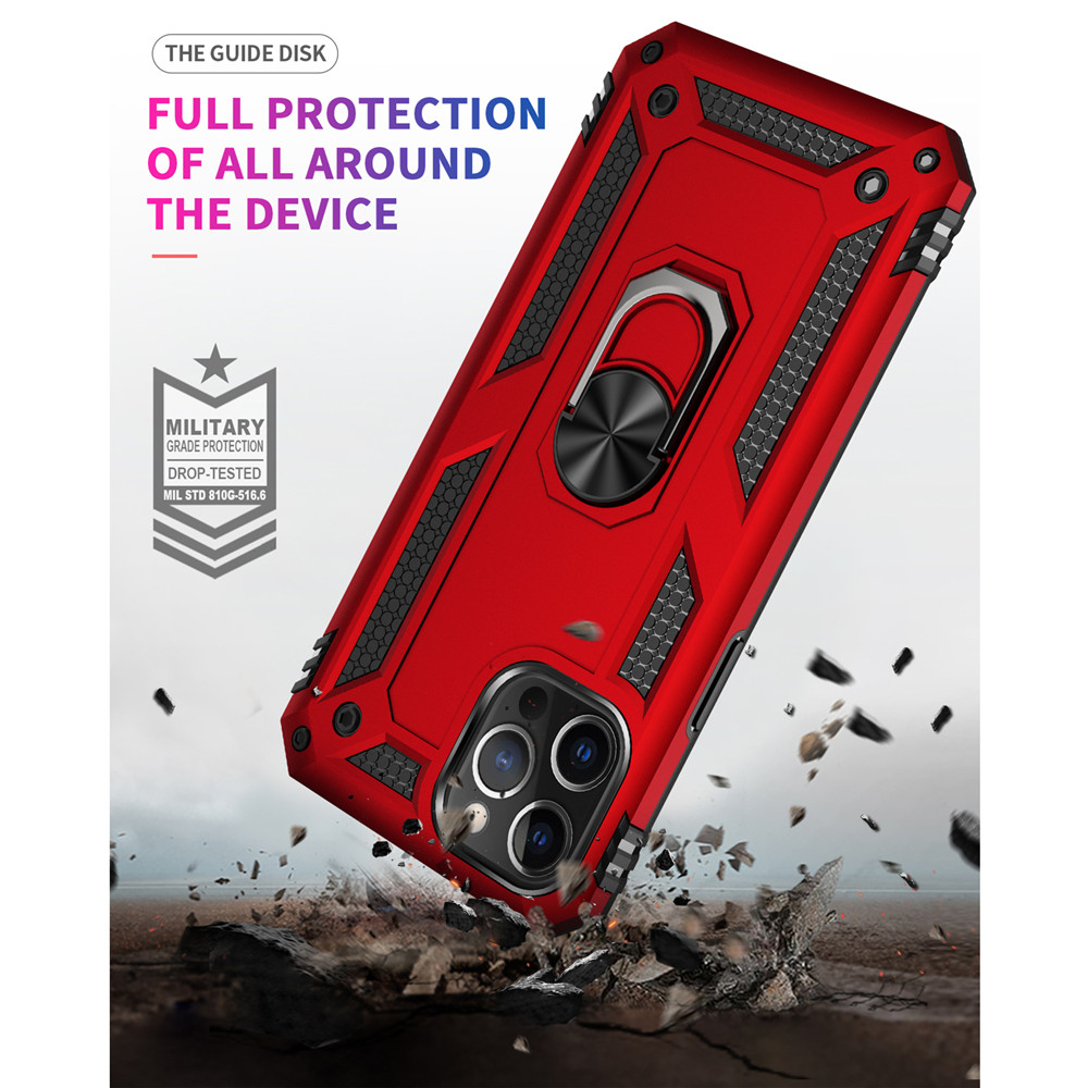 APPLE iPhone 12 11 Pro Max 12 Mini XS MAX X XR 7 8 Plus SE 2020 6 6s Plus 5 5s 5c PC+TPU Protective Military Shock Absorption Car Ring Stand Hard Case