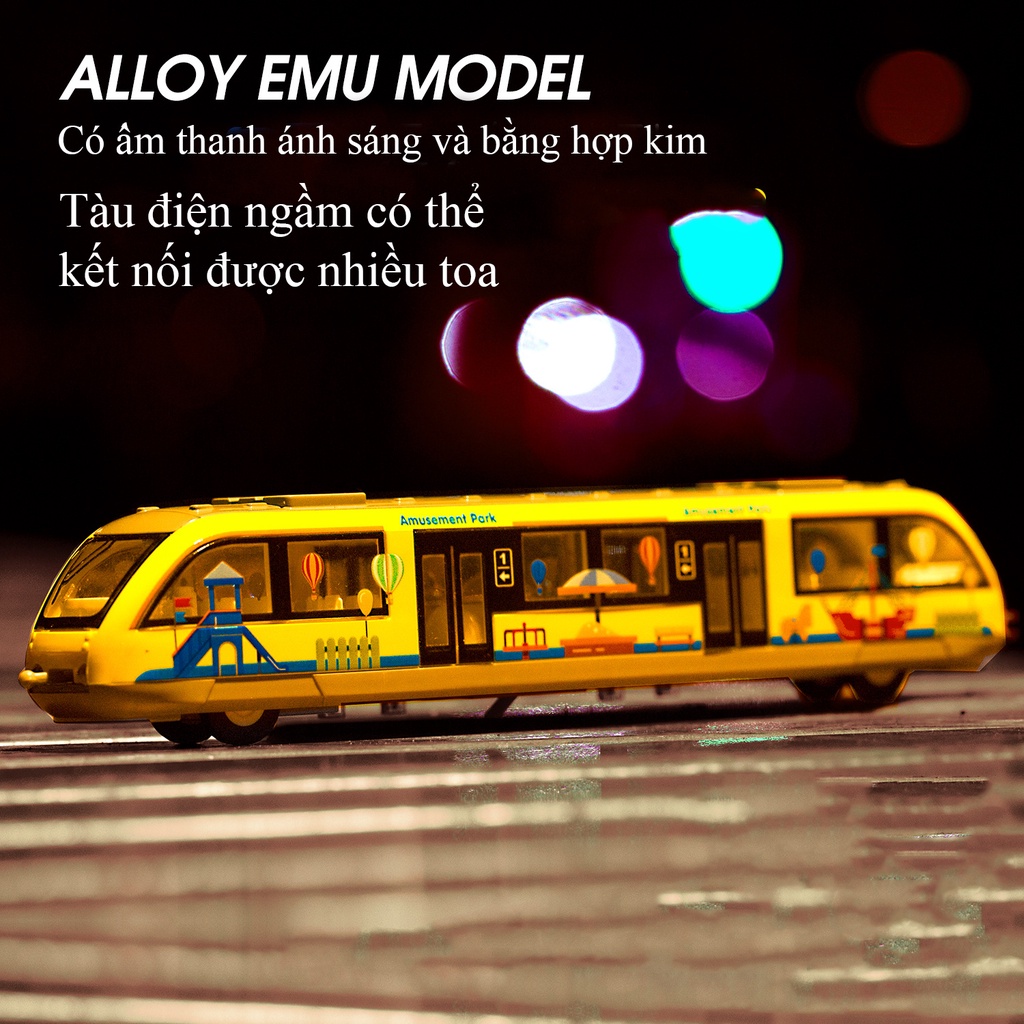 Đồ chơi tàu điện ngầm cho trẻ em mô hình tàu cao tốc hiện đại có âm thanh, ánh sáng bằng hợp kim chạy cót