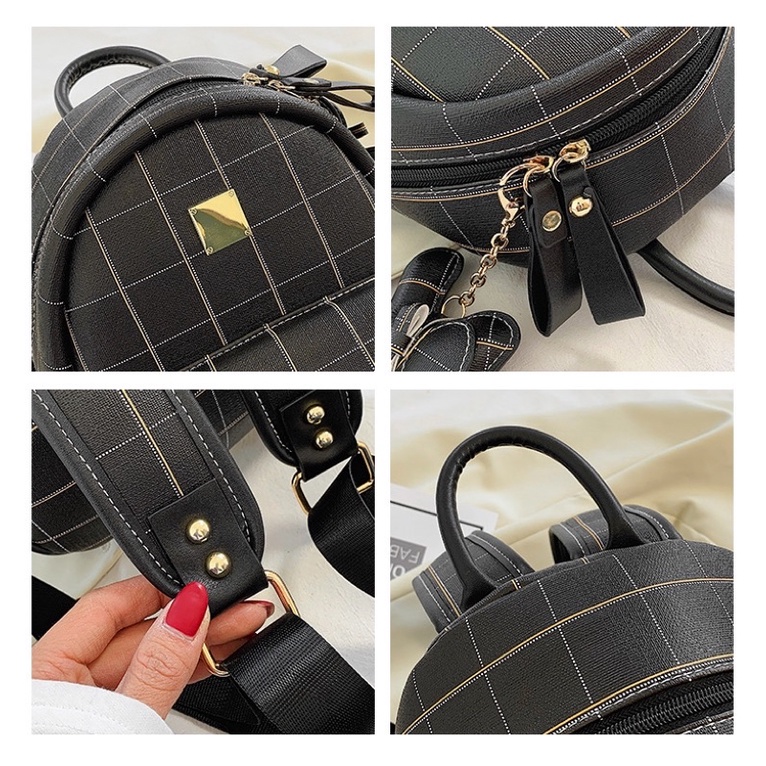 Balo Hoạ Tiết Kẻ Ô Kèm Móc Khoá Siêu Xinh