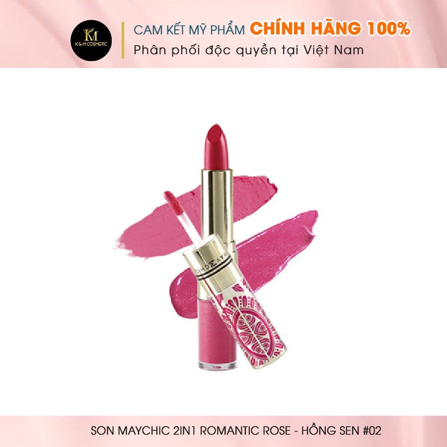 Son Lì Mềm Mịn Lâu Trôi Dưỡng Môi 2IN1 MAYCHIC ROMANTIC ROSE - HỒNG SEN #02 3.5g -  MC042