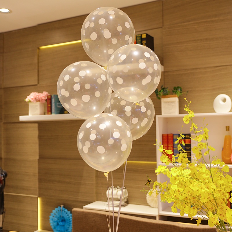 Bóng Trong Suốt Chấm Bi Trắng Tròn Trang Trí Sinh Nhật - K97