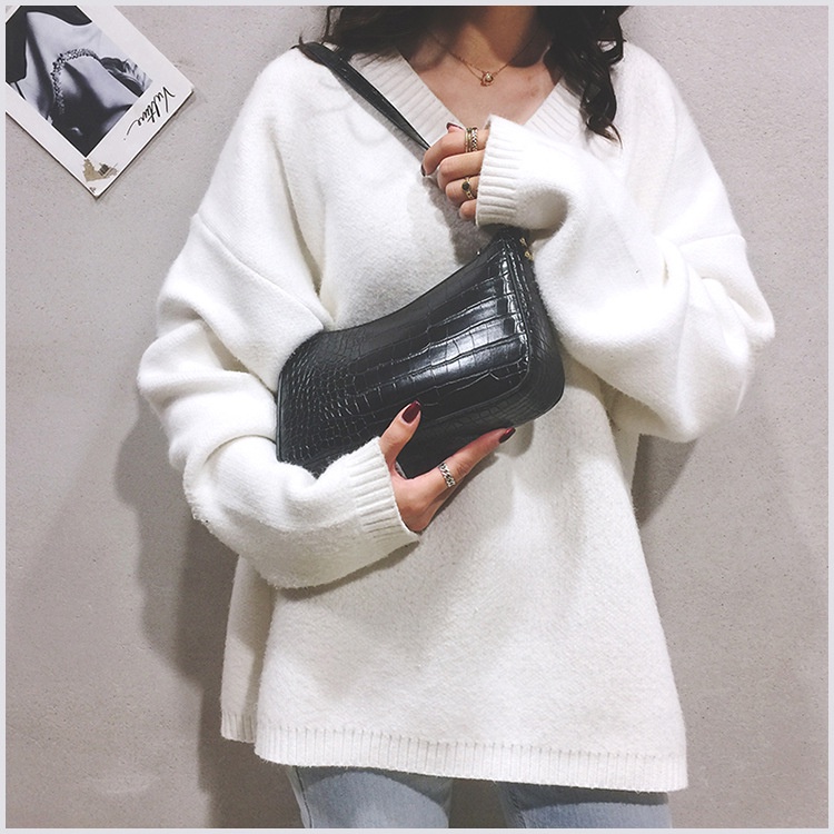 Túi xách nữ kẹp nách đeo vai da PU vân da cá sấu ROSASO TX47