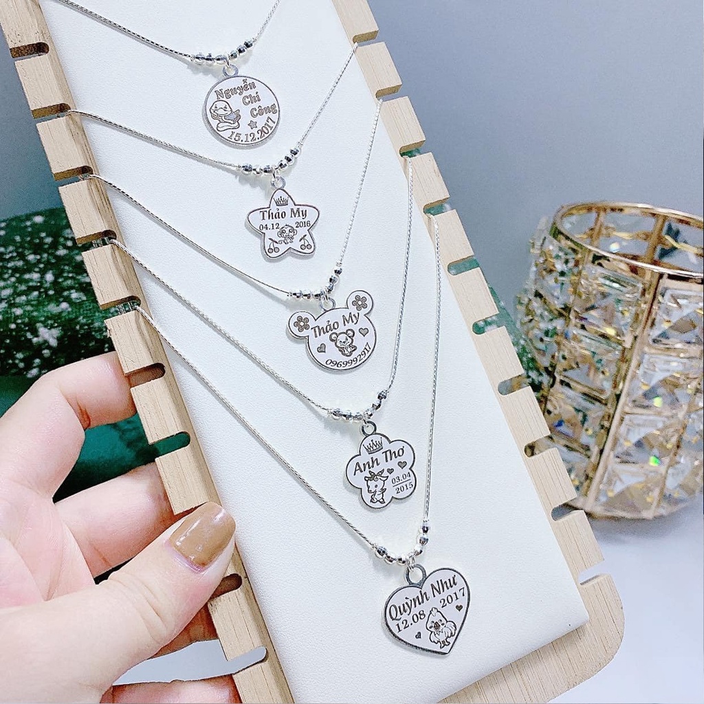 Vòng cổ bạc khắc tên cho bé gái, trai - Dây chuyền khắc chữ trẻ em bằng bạc ta cao cấp