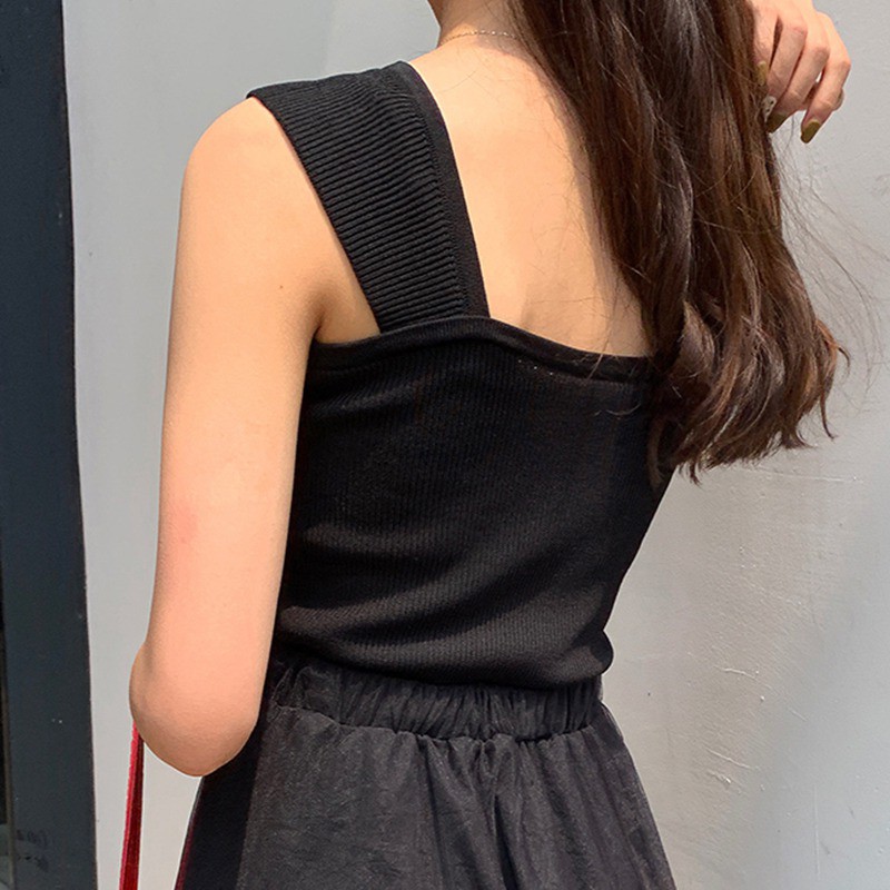 Áo không tay dệt kim thiết kế cổ vuông thanh lịch | BigBuy360 - bigbuy360.vn