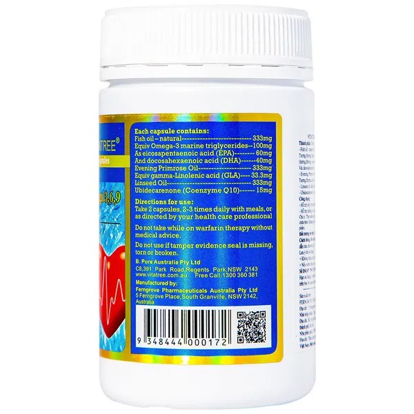 Viên Uống Hỗ Trợ Tim Mạch Vitatree Mega Omega 3,6,9 Plus Q10 Hộp 120 Viên Của Úc