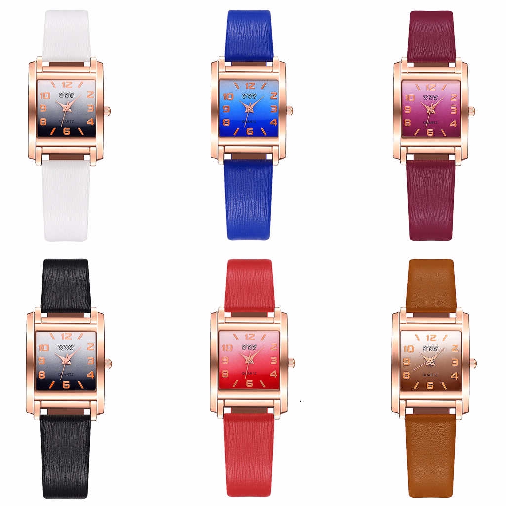Đồng hồ nữ dây da mặt vuông màu gradient | BigBuy360 - bigbuy360.vn