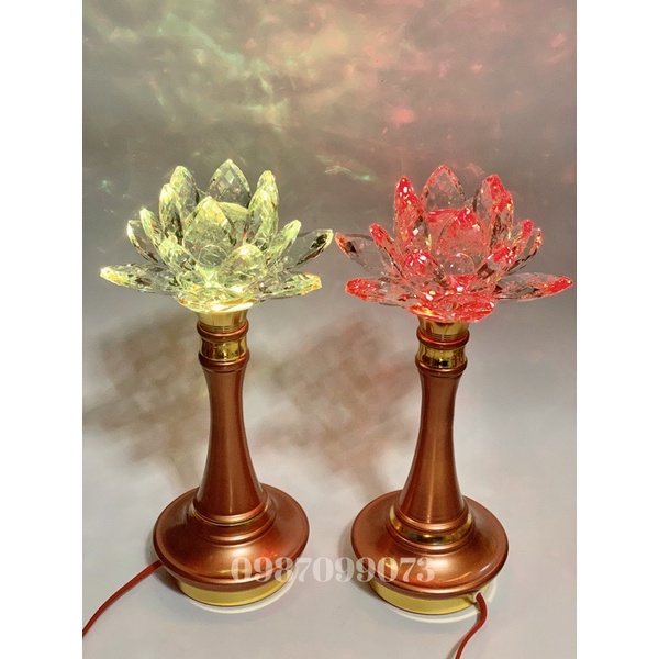 Cặp đèn thờ hoa sen pha lê đổi màu
