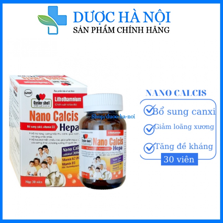 Viên uống NANO CALCIS HEPA bổ sung canxi từ vỏ sò, tảo biển cho bà bầu, trẻ em - Lọ 30 viên