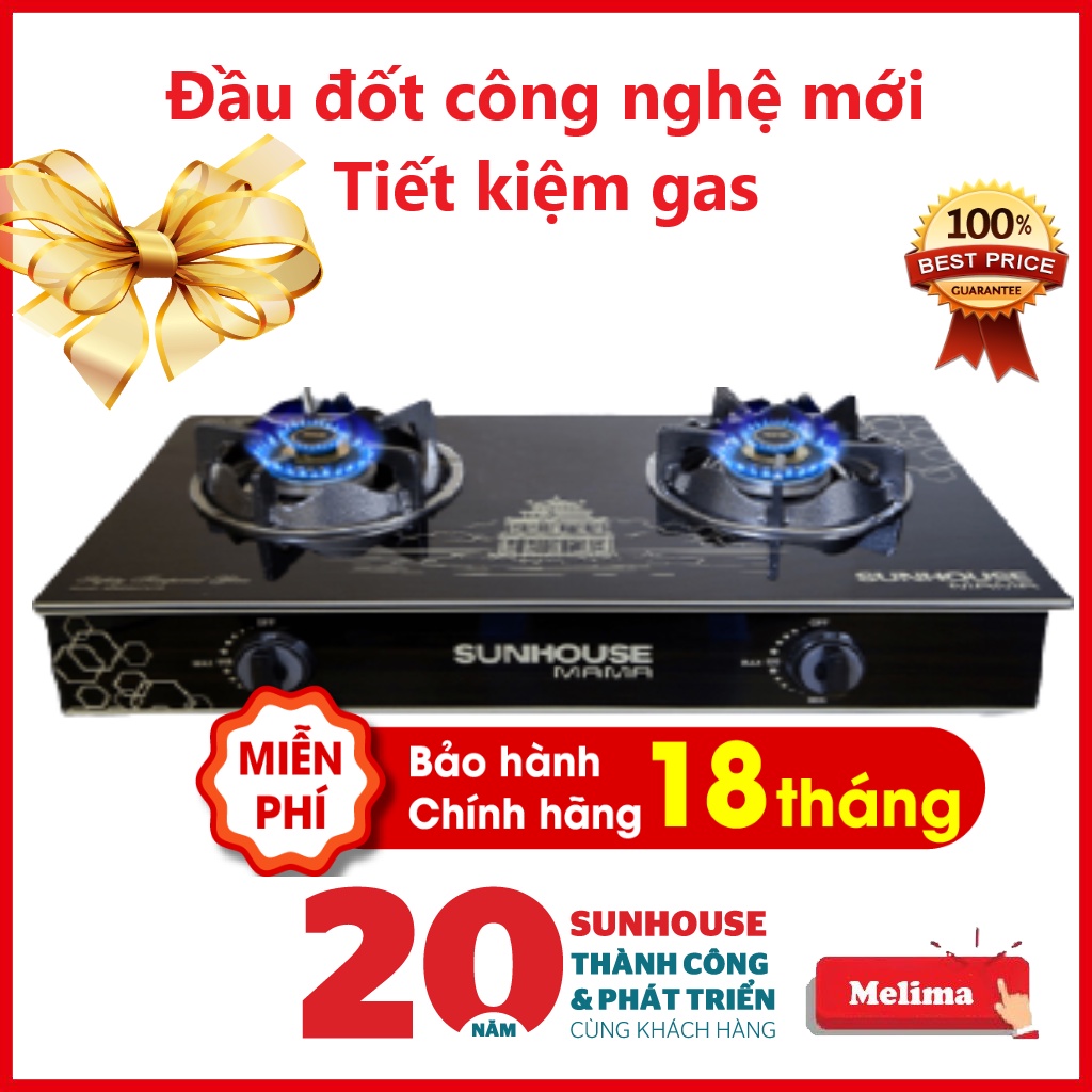 Bếp Gas, Bếp Ga Đôi dương kính Sunhouse MMBB0787B, Tiết kiệm gas, Chống tạt gió cho ngọn lửa tỏa đều, Họng inox 430