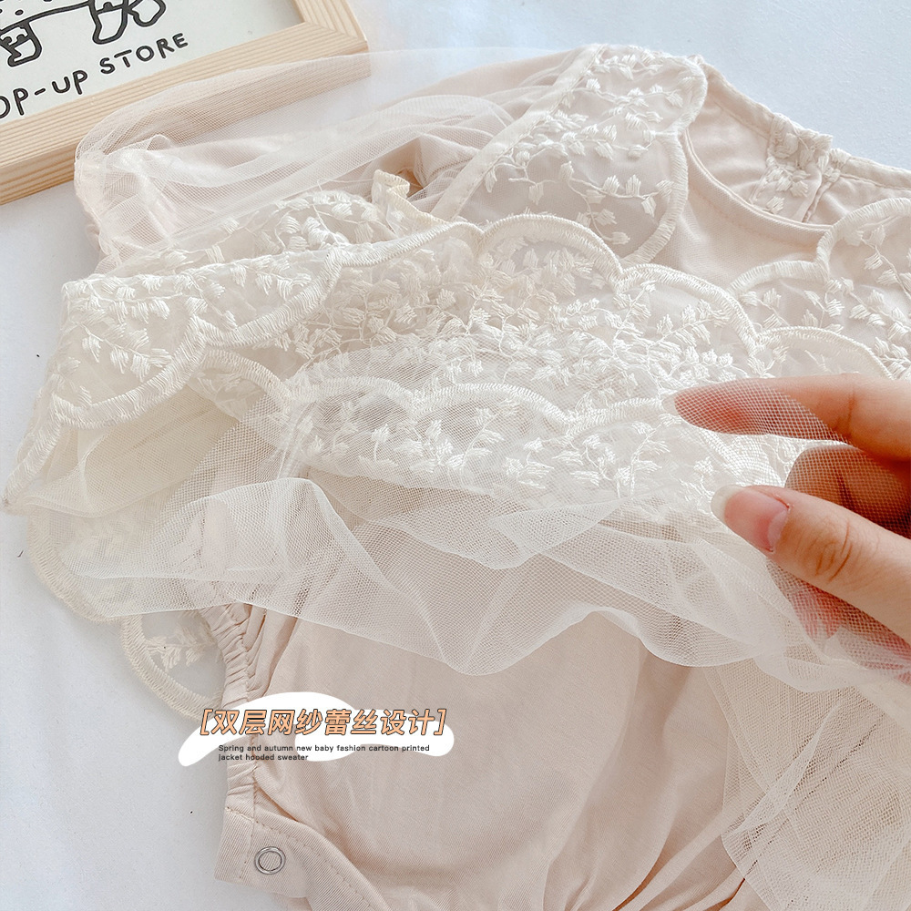 Romper tay dài lưới ren mùa xuân cho bé gái