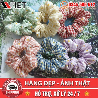[MIỄN PHÍ SHIP TOÀN QUỐC] Dây Buộc Tóc Vải Scrunchies Caro Hoa Cúc - Cột Tóc Vải Hàn Quốc Dành Cho Nữ