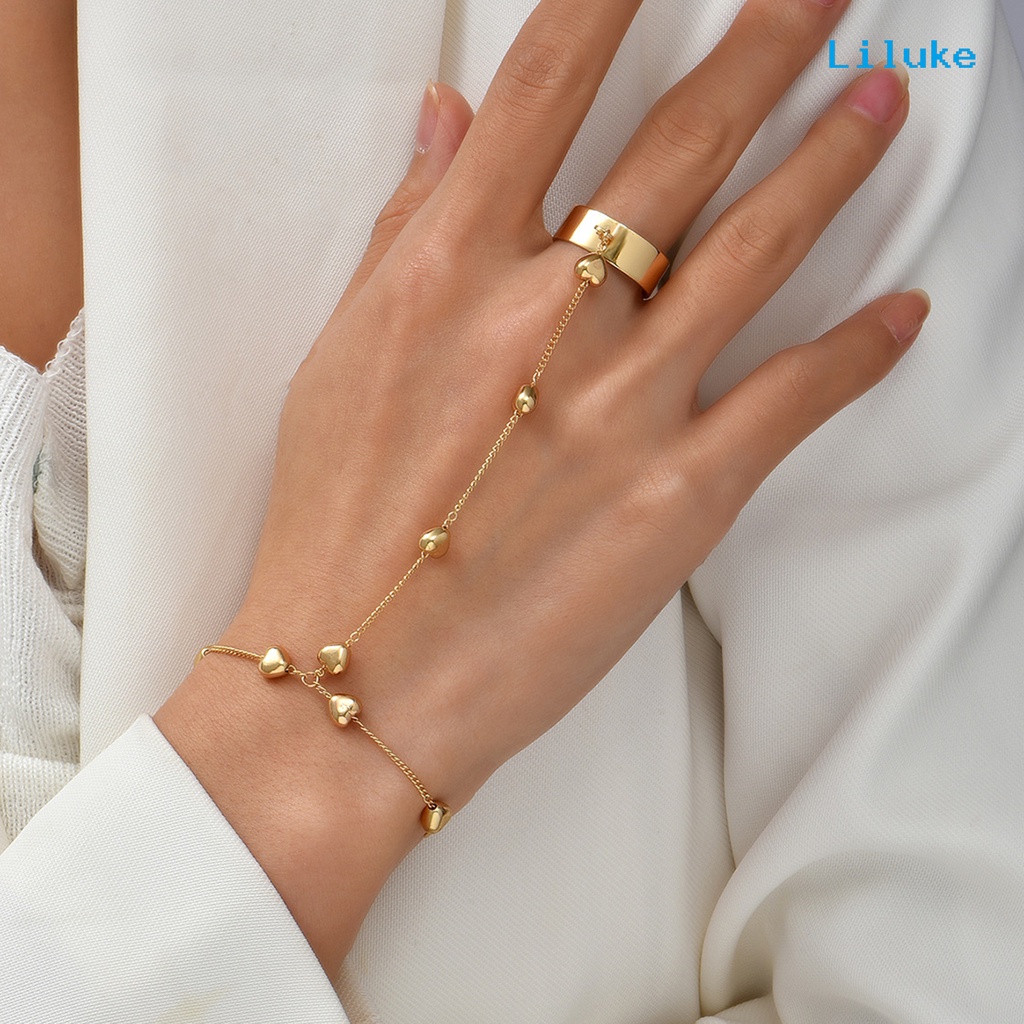 Bộ Nhẫn + Vòng Đeo Tay + Nhẫn + Đôi Khuyên Tai Hình Trái Tim Bằng Hợp Kim Màu Trơn Đơn Giản Thời