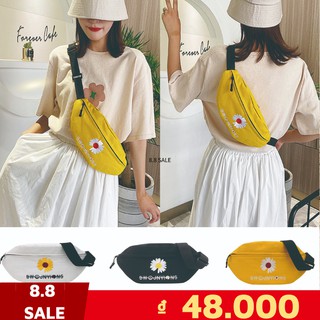 Túi Bao Tử Vải Canvas Đeo Chéo Họa Tiết Hoa Cúc Xinh Xắn Dành Cho Nữ