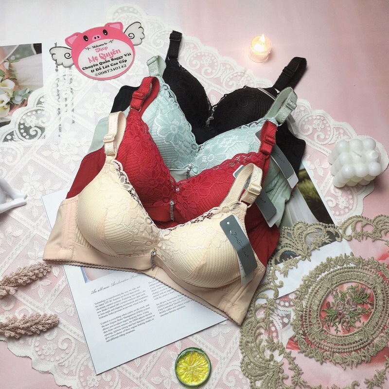 Áo lót nữ ren chìm mút nâng 2,5cm, hàng không gọng nâng ngực thoải mái, dây lưng lưới thoáng mát cả ngày