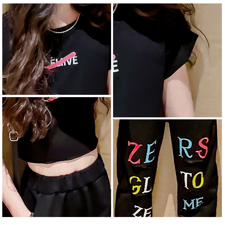 Bộ IQ Angel gồm áo thun tay ngắn và quần dài phong cách thời trang Hàn Quốc cho bé gái