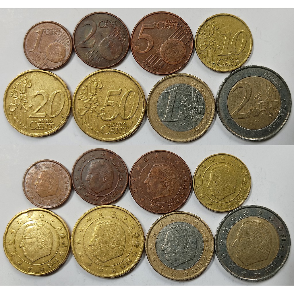 Trọn bộ 8 đồng xu Bỉ (Belgium) phát hành 1999-nay