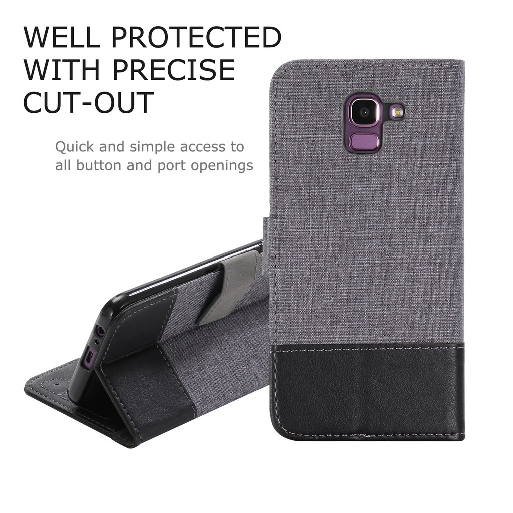 Bao da điện thoại canvas kiêm ví tiền thời trang cho Samsung Galaxy J6 J8 2018 | BigBuy360 - bigbuy360.vn