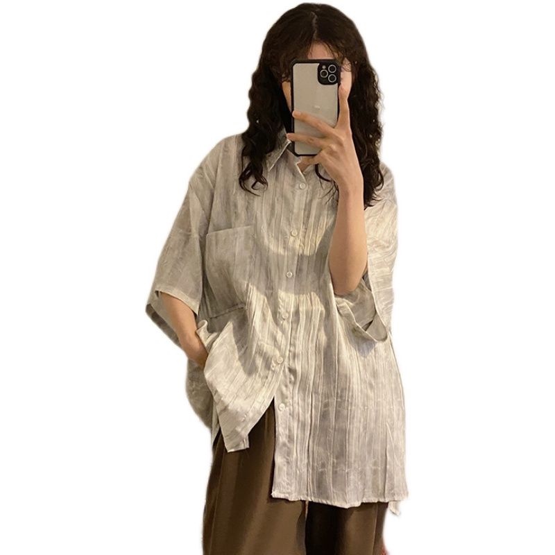 Áo Sơ Mi Tay Ngắn Nhuộm Màu Phong Cách Vintage Thời Trang Mùa Hè Cho Nữ