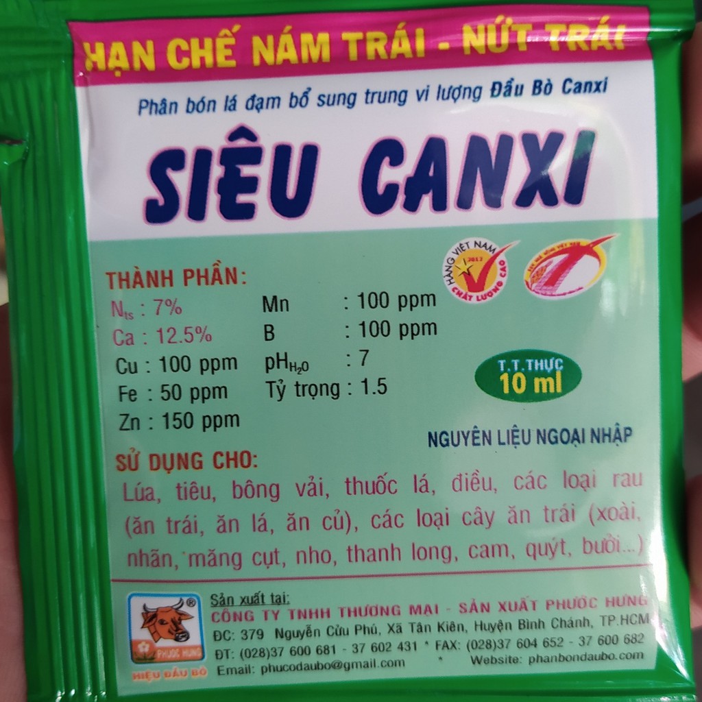 Siêu CANXI (10ml), Phân Bón Lá Canxi Chống Thối Trái - Nứt Trái