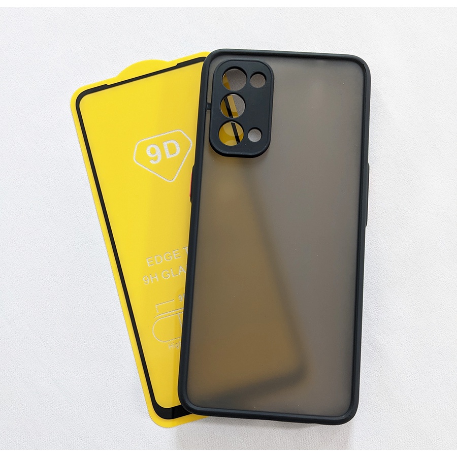 Ốp lưng nhám bảo vệ camera kèm kính cường lực full màn hình Oppo Reno 5