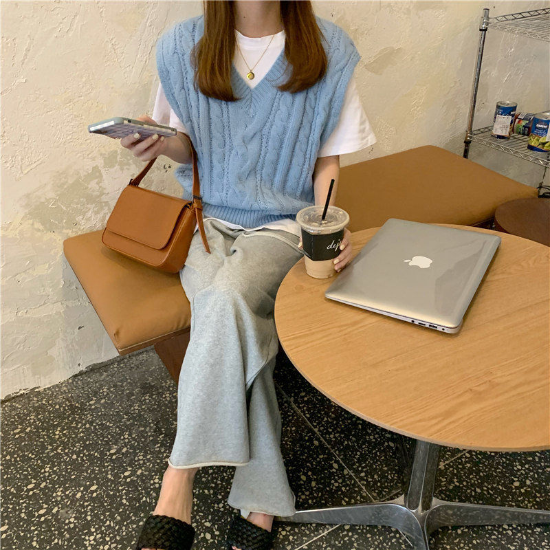 Áo Len Nữ Không Tay Cổ Chữ V Phong Cách Retro Nhật Bản