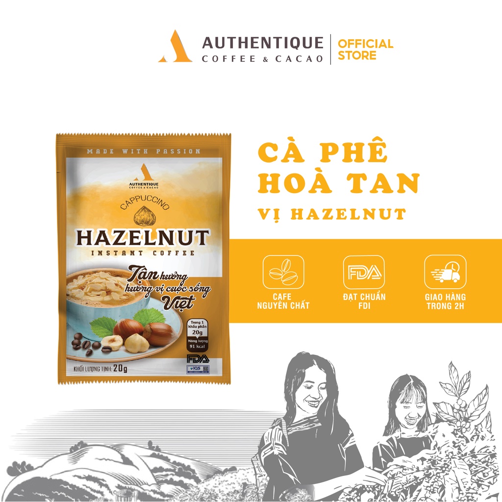 Cà phê hòa tan vị Hazelnut 20G - Cappuccino Hazelnut | Authentique Coffee
