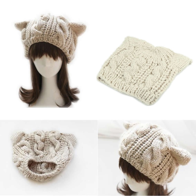 Youyo Mũ Len Dệt Kim Đính Sừng Quỷ Tai Mèo Mùa Đông Cho Nữ Ha
