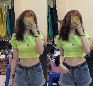 ÁO CROPTOP THÊU HOA CÚC