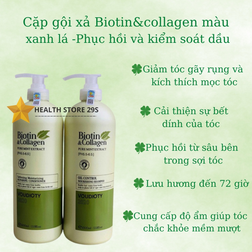 Dầu gội cặp Biotin collagen health store dầu gội Biotin collagen chính hãng phục hồi tóc giảm tóc gãy rụng 500-1000m