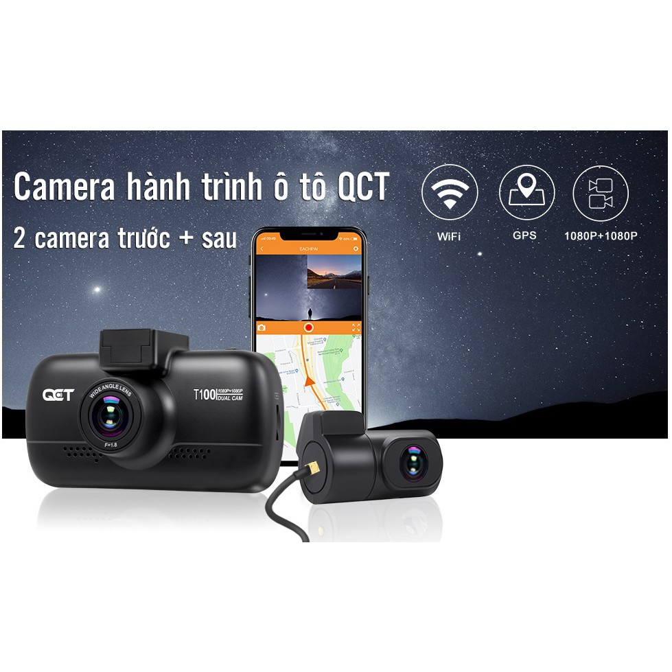 Camera hành trình ô tô trước và sau QCT có hiển thị tốc độ, kèm GPS, Bản Quốc Tế