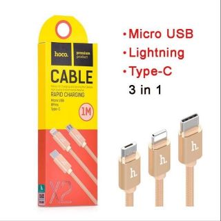 Cáp sạc nhanh 3 đầu Hoco X2 (Lightning, Micro, Type-C)