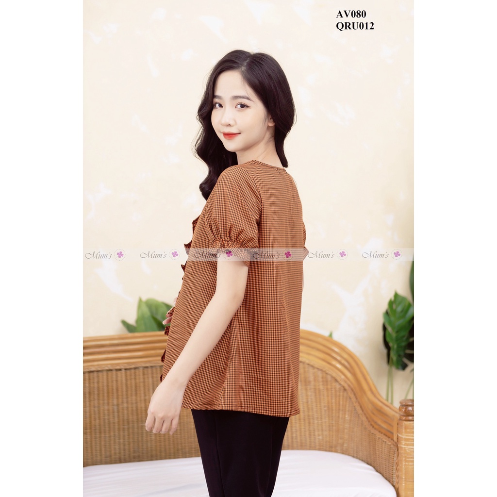 ÁO BẦU MÙA HÈ DỄ THƯƠNG MUM'S SHOP FREESHIP Áo bầu xinh caro mùa hè