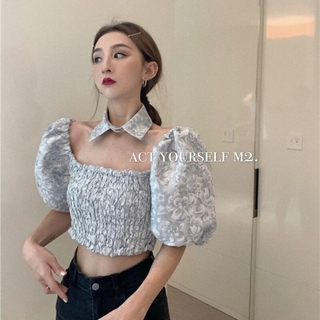 Áo Kiểu Tay Ngắn Phồng Cổ Vuông Xinh Xắn Thời Trang Kiểu Pháp