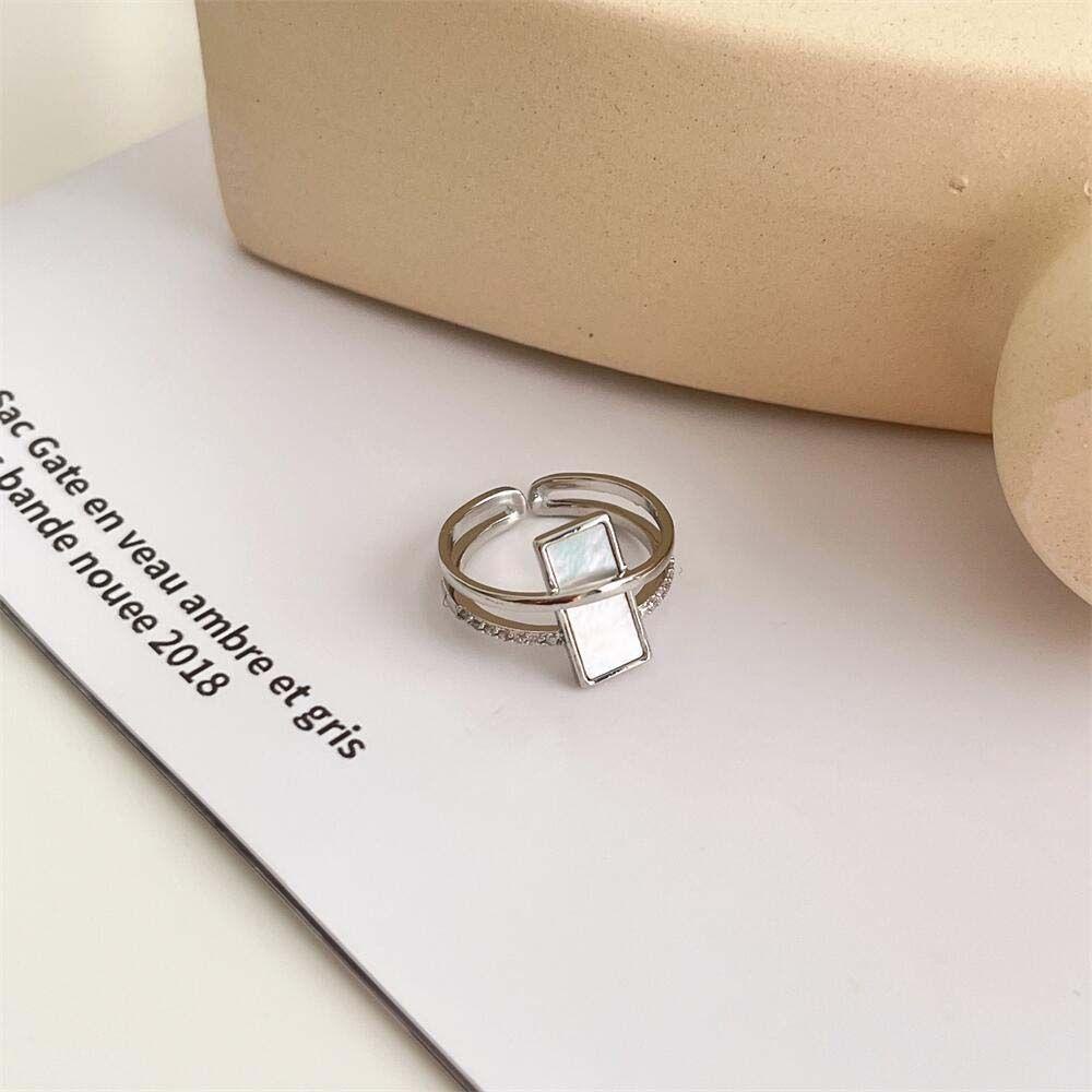 Nhẫn Hở Hình Vỏ Sò Vuông Phong Cách Retro Tối Giản