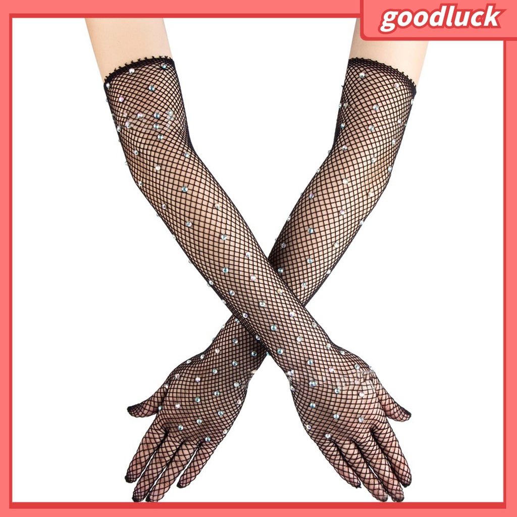 1 Đôi Găng Tay Lưới Đính Đá Co Giãn Dành Cho Nữ