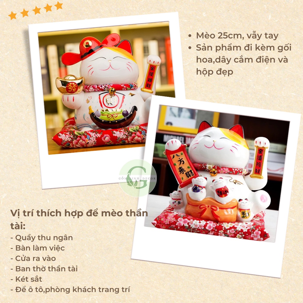 Mèo thần tài vẫy tay Mèo tài lộc may mắn giá rẻ bằng gốm sứ 25cm